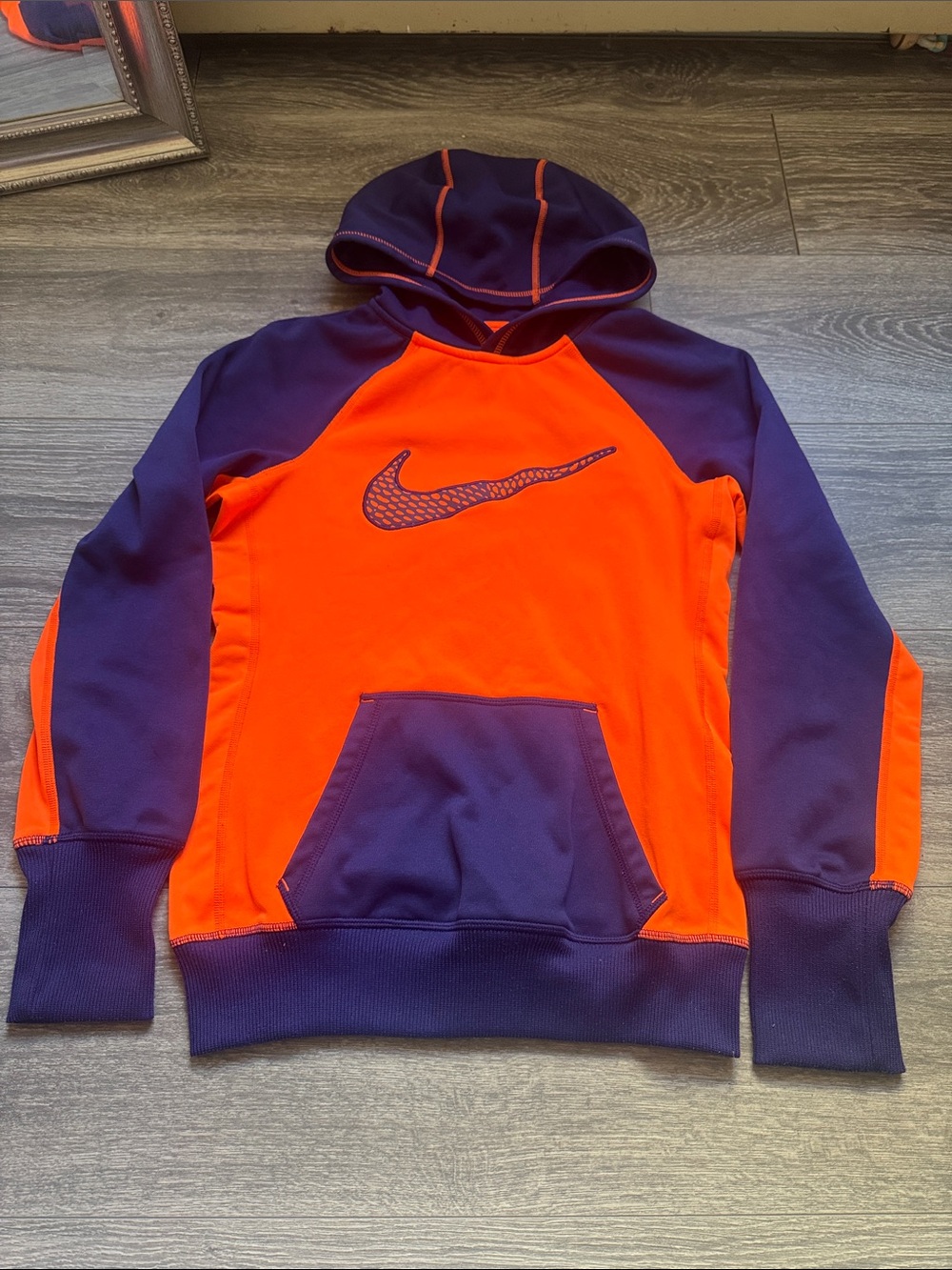 Nike women’s Orange and Purple Zip-Up Hoodie Sweater